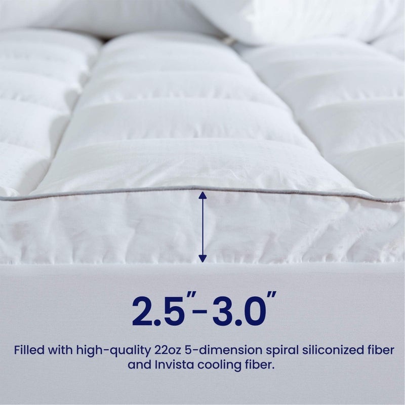 SLEEP ZONE Twin XL Cotton Mattress Topper, Ultra Fluffy Soft Mattress Pad Pillowtop Cooling Mattress Cover Fits 8-21 inch Deep Pocket, White - Image 4